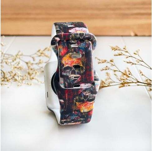 Skull Sport Band Compatible with Apple Watch Bands 49mm 45mm 44mm 42mm 41mm 40mm 38mm, for Watch Series 9, 8, 7, 6, 5, 4, 3, 2, 1, SE, Unisex Soft Silicone Replacement Band in Saudi Arabia