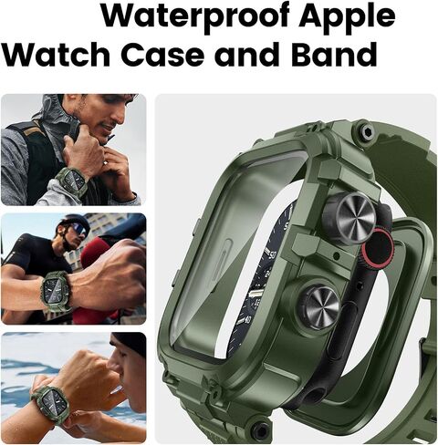 Goton Waterproof Case with Band Compatible for Apple Watch Bands 45mm 44mm Series 9 8 7 6 5 4 SE with Screen Protector, Rugged Face Cover Back Bumper Sport Strap for iWatch 45 44 mm Men in Saudi Arabia