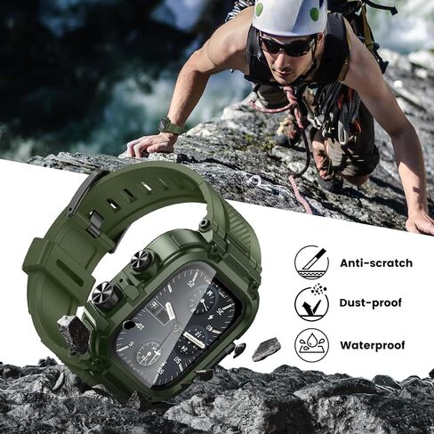 Goton Waterproof Case with Band Compatible for Apple Watch Bands 45mm 44mm Series 9 8 7 6 5 4 SE with Screen Protector, Rugged Face Cover Back Bumper Sport Strap for iWatch 45 44 mm Men in Saudi Arabia