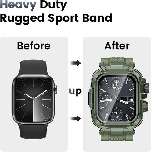 Goton Waterproof Case with Band Compatible for Apple Watch Bands 45mm 44mm Series 9 8 7 6 5 4 SE with Screen Protector, Rugged Face Cover Back Bumper Sport Strap for iWatch 45 44 mm Men in Saudi Arabia