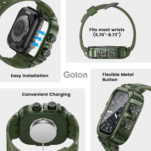 Goton Waterproof Case with Band Compatible for Apple Watch Bands 45mm 44mm Series 9 8 7 6 5 4 SE with Screen Protector, Rugged Face Cover Back Bumper Sport Strap for iWatch 45 44 mm Men in Saudi Arabia