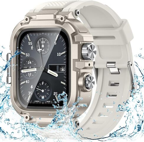 Goton Waterproof Case with Band Compatible for Apple Watch Bands 45mm 44mm Series 9 8 7 6 5 4 SE with Screen Protector, Rugged Face Cover Back Bumper Sport Strap for iWatch 45 44 mm Men in Saudi Arabia