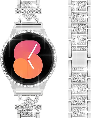Watbro Metal Watch Band Compatible with Samsung Galaxy Watch 4&5&6 40mm 44mm, 20mm Band with Glitter Screen Protector Case, Luxury Bling D-Shape watch strap for Women in Saudi Arabia