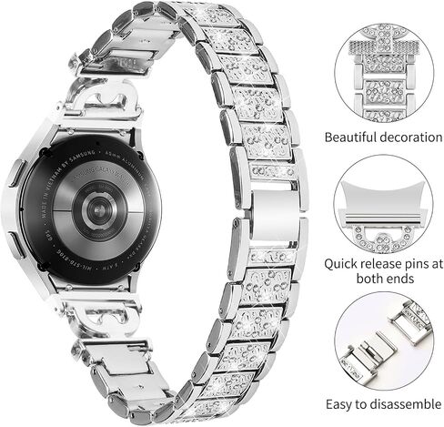 Watbro Metal Watch Band Compatible with Samsung Galaxy Watch 4&5&6 40mm 44mm, 20mm Band with Glitter Screen Protector Case, Luxury Bling D-Shape watch strap for Women in Saudi Arabia