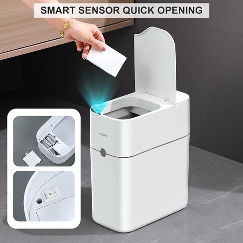 JOYBOS Small Bathroom Trash Cans with Lids,3.8 Gallon Slim White Plastic Automatic Garbage Can,Narrow Motion Sensor Waterproof Trash Bin for Bedroom, Toilet,Office in Saudi Arabia