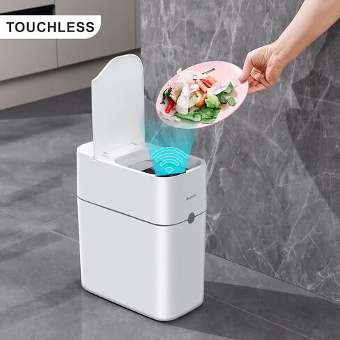 JOYBOS Small Bathroom Trash Cans with Lids,3.8 Gallon Slim White Plastic Automatic Garbage Can,Narrow Motion Sensor Waterproof Trash Bin for Bedroom, Toilet,Office in Saudi Arabia