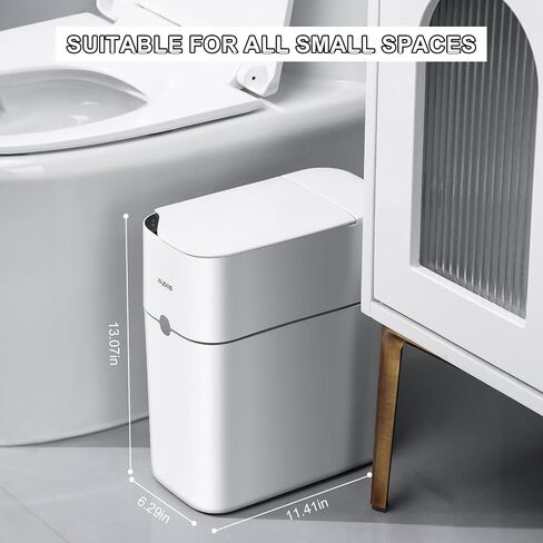 JOYBOS Small Bathroom Trash Cans with Lids,3.8 Gallon Slim White Plastic Automatic Garbage Can,Narrow Motion Sensor Waterproof Trash Bin for Bedroom, Toilet,Office in Saudi Arabia