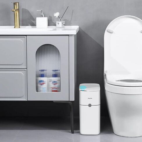 JOYBOS Small Bathroom Trash Cans with Lids,3.8 Gallon Slim White Plastic Automatic Garbage Can,Narrow Motion Sensor Waterproof Trash Bin for Bedroom, Toilet,Office in Saudi Arabia