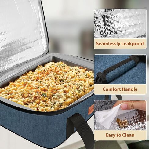 Double Casserole Carrier Bag，Expandable Thermal Food Carrier Insulated Travel Carry Bag for Hot or Cold Food for Picnic Cookouts Potluck Parties Fits 9" x 13" Baking Dish (Gray) in Saudi Arabia