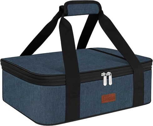 Double Casserole Carrier Bag，Expandable Thermal Food Carrier Insulated Travel Carry Bag for Hot or Cold Food for Picnic Cookouts Potluck Parties Fits 9" x 13" Baking Dish (Gray) in Saudi Arabia