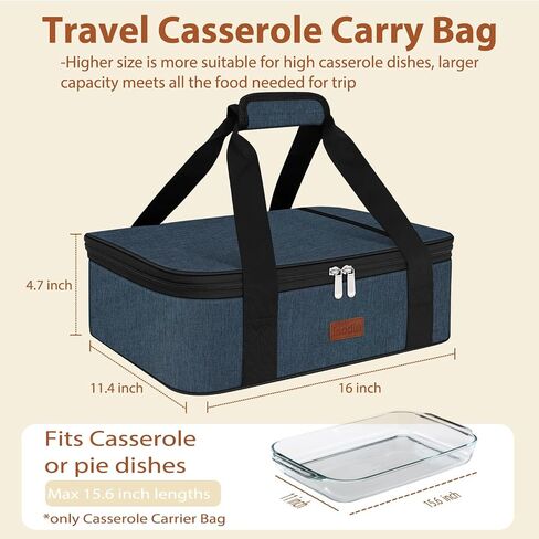 Double Casserole Carrier Bag，Expandable Thermal Food Carrier Insulated Travel Carry Bag for Hot or Cold Food for Picnic Cookouts Potluck Parties Fits 9" x 13" Baking Dish (Gray) in Saudi Arabia