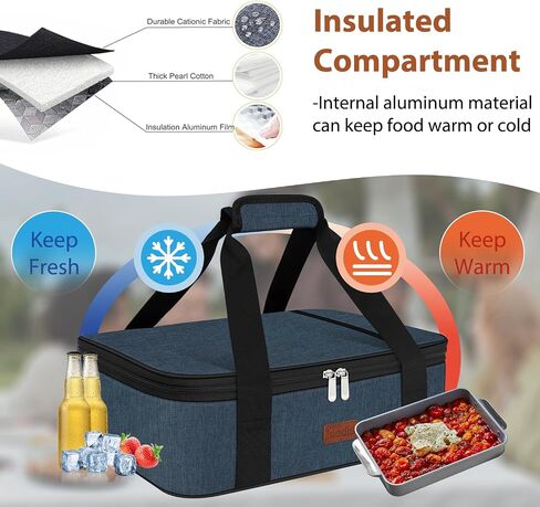 Double Casserole Carrier Bag，Expandable Thermal Food Carrier Insulated Travel Carry Bag for Hot or Cold Food for Picnic Cookouts Potluck Parties Fits 9" x 13" Baking Dish (Gray) in Saudi Arabia