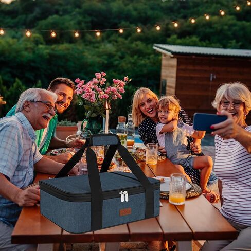 Double Casserole Carrier Bag，Expandable Thermal Food Carrier Insulated Travel Carry Bag for Hot or Cold Food for Picnic Cookouts Potluck Parties Fits 9" x 13" Baking Dish (Gray) in Saudi Arabia