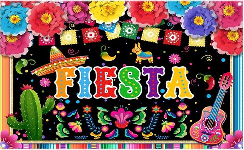 ZTHMOE 72x43inch Fabric Mexican Fiesta Backdrop Cinco De Mayo Colorful Flags Flowers Photography Background Birthday Party Decorations Photo Banner Booth Props in Saudi Arabia
