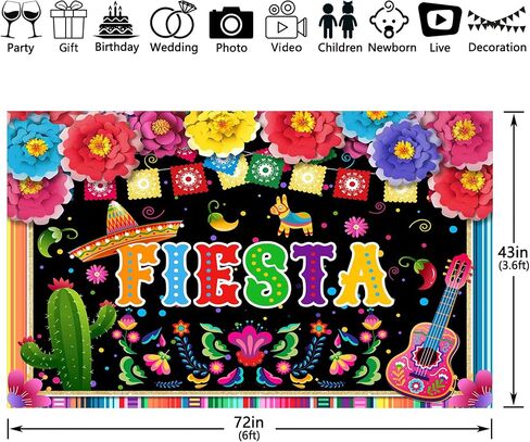 ZTHMOE 72x43inch Fabric Mexican Fiesta Backdrop Cinco De Mayo Colorful Flags Flowers Photography Background Birthday Party Decorations Photo Banner Booth Props in Saudi Arabia