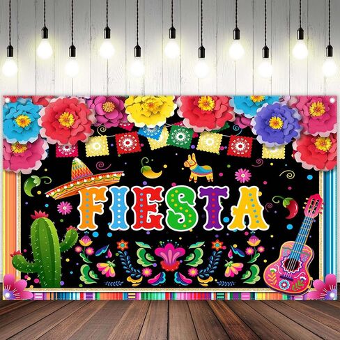 ZTHMOE 72x43inch Fabric Mexican Fiesta Backdrop Cinco De Mayo Colorful Flags Flowers Photography Background Birthday Party Decorations Photo Banner Booth Props in Saudi Arabia