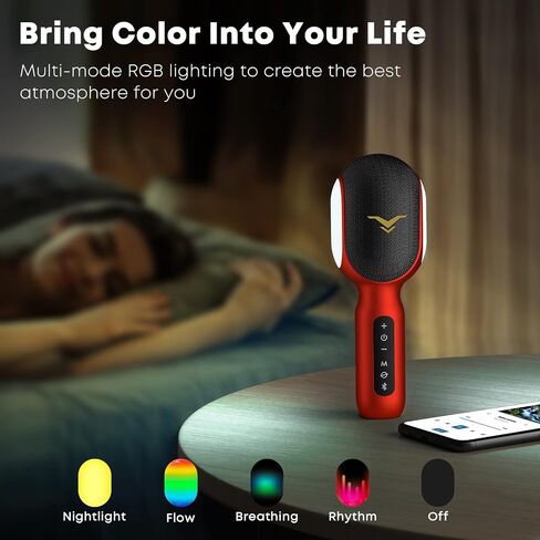 ميكروفون كاريوكي لاسلكي بلوتوث، مكبر صوت محمول 5 في 1 مع أضواء RGB ديناميكية، آلة كاريوكي صغيرة للسيارة والسفر والحفلات المنزلية وتسجيل الموسيقى والغناء الثنائي، هدية للأطفال البالغين in Kuwait