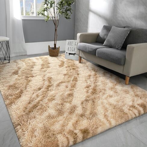 4x6 Large Area Rugs for Living Room, Super Soft Fluffy Modern Bedroom Rug, Tie-Dyed Beige Indoor Shag Fuzzy Carpets for Girls Kids Nursery Room Home Decor in Kuwait