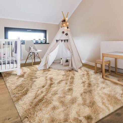 4x6 Large Area Rugs for Living Room, Super Soft Fluffy Modern Bedroom Rug, Tie-Dyed Beige Indoor Shag Fuzzy Carpets for Girls Kids Nursery Room Home Decor in Kuwait