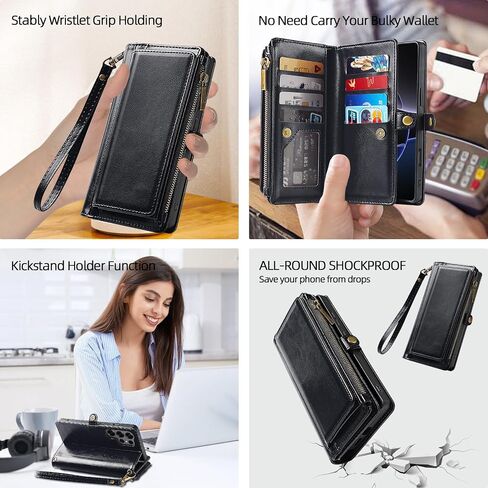 MInCYB Compatible with Samsung Galaxy S25 Ultra Wallet Case, Crossbody Strap PU Leather Folio Phone Cover, RFID Blocking Zipper Handbag Purse with Card Holder Lanyard for Galaxy S25 Ultra. Black in Kuwait