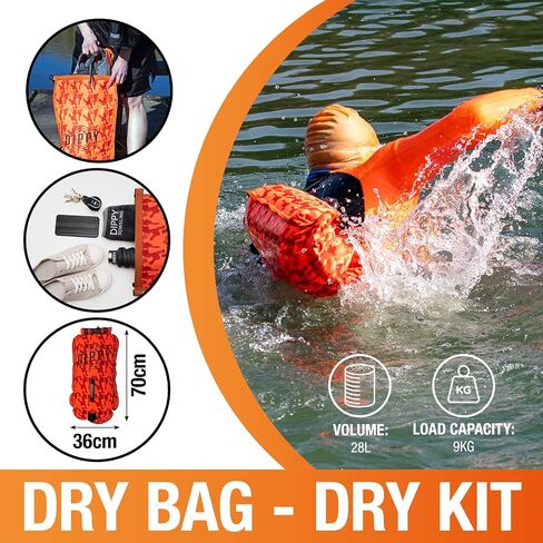 DIPPY Tow Floats for Open Water Swimming | 28L Swim Buoy Open Water Swimming Float | Waterproof Swimming Buoy | Tow Float Dry Bag | Wild Swimming Float | Wild Swimming Accessories Triathlete, Swimmer in Kuwait