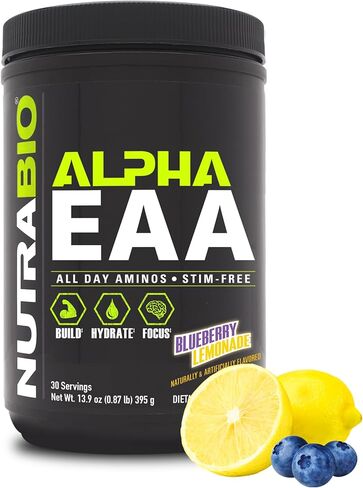NutraBio Alpha EAA - All-Day Aminos - Recovery, Energy, Focus, and Hydration Supplement - Full Spectrum EAA BCAA Matrix, Electrolytes, Nootropics, Coconut Water - 30 Servings - Grape Berry Crush in Kuwait