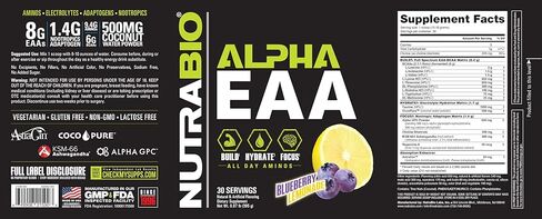 NutraBio Alpha EAA - All-Day Aminos - Recovery, Energy, Focus, and Hydration Supplement - Full Spectrum EAA BCAA Matrix, Electrolytes, Nootropics, Coconut Water - 30 Servings - Grape Berry Crush in Kuwait