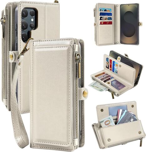 MInCYB Compatible with Samsung Galaxy S25 Ultra Wallet Case, Crossbody Strap PU Leather Folio Phone Cover, RFID Blocking Zipper Handbag Purse with Card Holder Lanyard for Galaxy S25 Ultra. Black in Kuwait