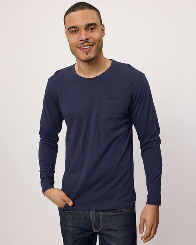 Real Essentials 3 Pack: Men's Cotton Long Sleeve Crew Neck T-Shirt with Pocket - Soft Work Casual Jersey Tees (Big & Tall) in Kuwait