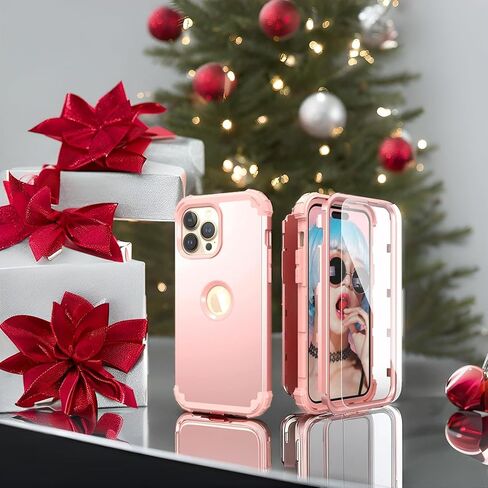 IDweel for iPhone 14 Pro Max Case,for iPhone 14 Pro Max with Screen Protector for Women, 3 in 1 Shockproof Slim Fit Hybrid Heavy Duty Hard PC Cover Soft Silicone Bumper Full Body Case,Rose Gold in Saudi Arabia