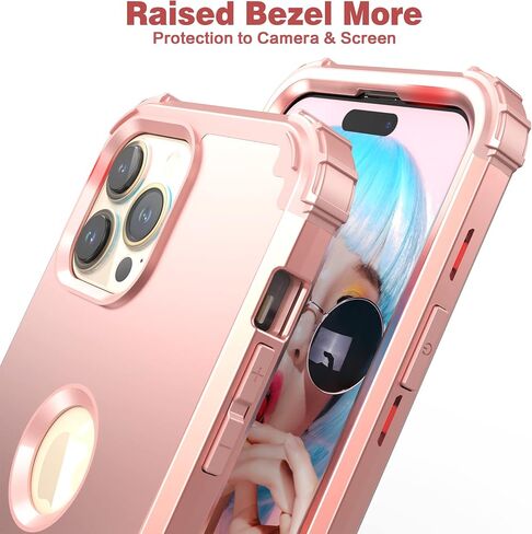IDweel for iPhone 14 Pro Max Case,for iPhone 14 Pro Max with Screen Protector for Women, 3 in 1 Shockproof Slim Fit Hybrid Heavy Duty Hard PC Cover Soft Silicone Bumper Full Body Case,Rose Gold in Saudi Arabia