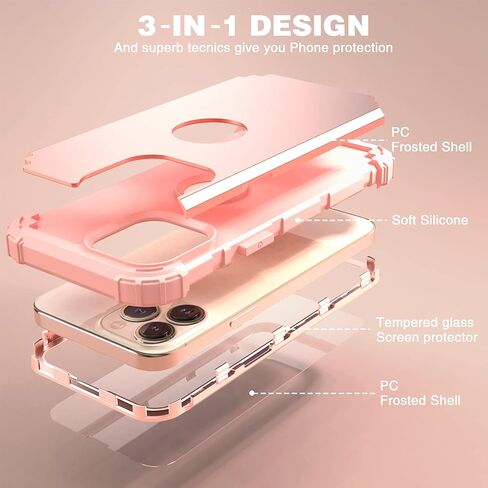 IDweel for iPhone 14 Pro Max Case,for iPhone 14 Pro Max with Screen Protector for Women, 3 in 1 Shockproof Slim Fit Hybrid Heavy Duty Hard PC Cover Soft Silicone Bumper Full Body Case,Rose Gold in Saudi Arabia