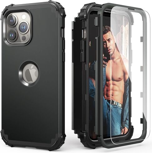 IDweel for iPhone 14 Pro Max Case,for iPhone 14 Pro Max with Screen Protector for Women, 3 in 1 Shockproof Slim Fit Hybrid Heavy Duty Hard PC Cover Soft Silicone Bumper Full Body Case,Rose Gold in Kuwait