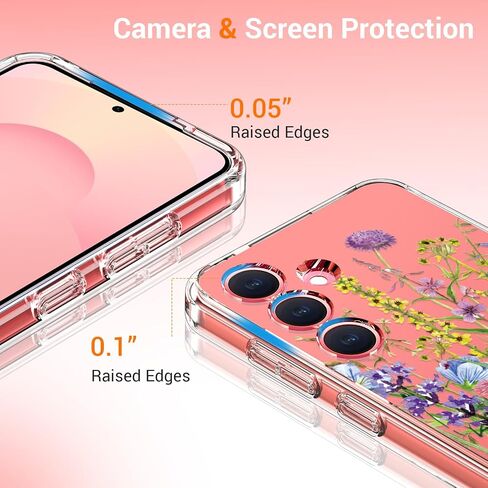 bicol for Samsung Galaxy S25 Case with Screen Protector,Enhanced Camera Protection,Clear Cover with Trendy Designs for Girls Women,Slim Fit Protective Phone Case,Blooming Flowers in Kuwait