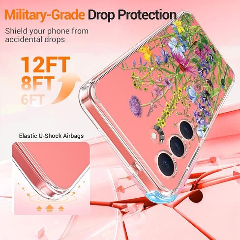 bicol for Samsung Galaxy S25 Case with Screen Protector,Enhanced Camera Protection,Clear Cover with Trendy Designs for Girls Women,Slim Fit Protective Phone Case,Blooming Flowers in Kuwait