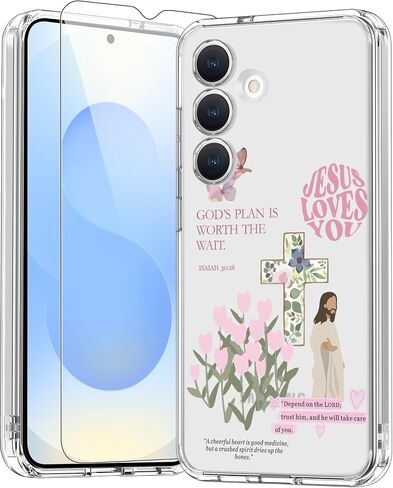 bicol for Samsung Galaxy S25 Case with Screen Protector,Enhanced Camera Protection,Clear Cover with Trendy Designs for Girls Women,Slim Fit Protective Phone Case,Blooming Flowers in Kuwait