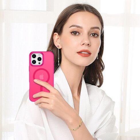 GUAGUA for iPhone 16 Pro Max Case 6.9" Compatible with MagSafe Magnetic Cases Slim Translucent Matte Shockproof Protective Anti-Scratch Phone Case for iPhone 16 Pro Max, Hot Pink in Kuwait