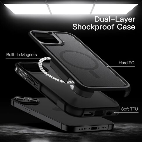 JETech Case for iPhone 14 Plus 6.7-Inch Compatible with MagSafe, Heavy Duty Dual-Layer Rugged Protection, Shockproof Protective Tough Phone Magnetic Cover (Black) in Saudi Arabia