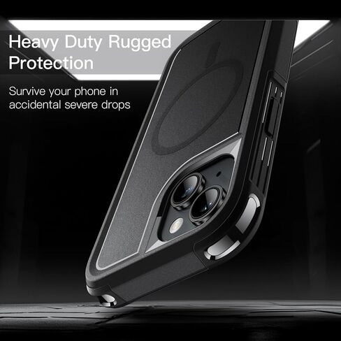 JETech Case for iPhone 14 Plus 6.7-Inch Compatible with MagSafe, Heavy Duty Dual-Layer Rugged Protection, Shockproof Protective Tough Phone Magnetic Cover (Black) in Saudi Arabia