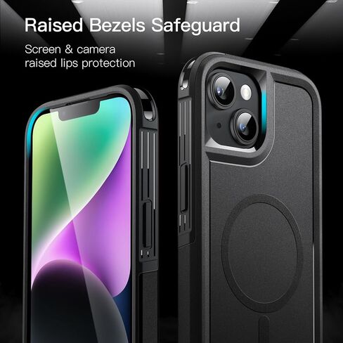 JETech Case for iPhone 14 Plus 6.7-Inch Compatible with MagSafe, Heavy Duty Dual-Layer Rugged Protection, Shockproof Protective Tough Phone Magnetic Cover (Black) in Saudi Arabia