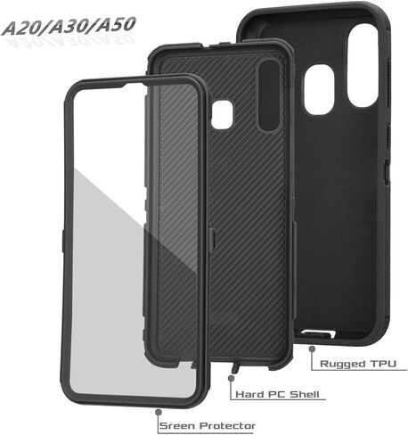 ANNYMALL DEFENDER ARMOR CASE لـ Samsung Galaxy A20/A30/A50 - واقي شاشة مدمج - أسود in Kuwait