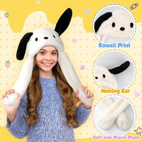 Maikerry Anime Plush Dog Ear Moving Jumping Hat,Kawaii Fluffy Beanie Cap,Cartoon Warm Winter Hat for Women Girls White in Saudi Arabia