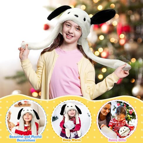 Maikerry Anime Plush Dog Ear Moving Jumping Hat,Kawaii Fluffy Beanie Cap,Cartoon Warm Winter Hat for Women Girls White in Saudi Arabia