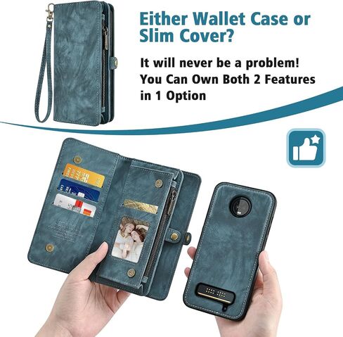 Asuwish Phone Case for Moto Z3 / Z3 Play Zipper Wallet Detachable Cell Cover with Tempered Glass Screen Protector Crossbody Strap Flip Card Holder Motorola MotoZ3 Z 3case 3 3Z Z3play Women Girls Blue in Saudi Arabia
