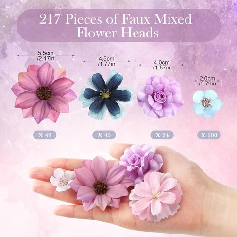 217 Pieces Flower Mini Silk Heads Fake Rose Daisy Faux Flowers for Crafts Rose Flowers Plum Blossom Heads Sunflower Daisy Wedding Decoration for Halloween Home Wedding, 2-4 cm (Assorted Colors) in Kuwait