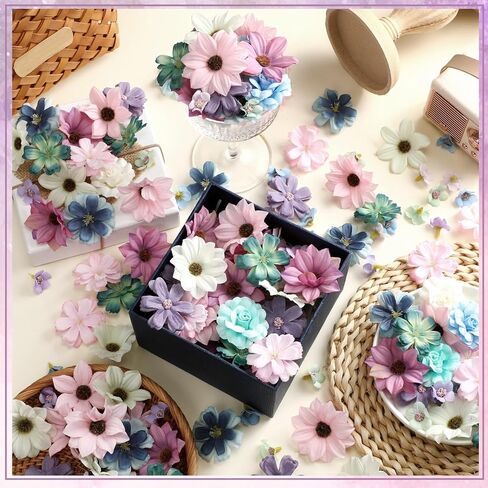 217 Pieces Flower Mini Silk Heads Fake Rose Daisy Faux Flowers for Crafts Rose Flowers Plum Blossom Heads Sunflower Daisy Wedding Decoration for Halloween Home Wedding, 2-4 cm (Assorted Colors) in Kuwait