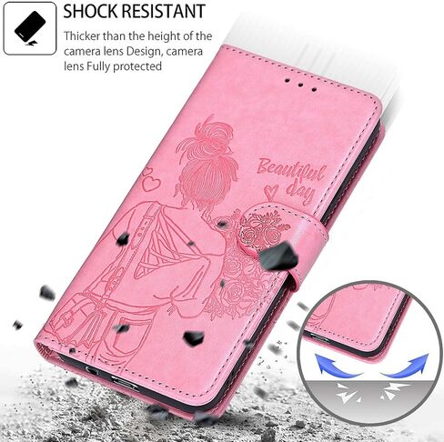 Designed for Google Pixel 9 Pro XL Case Wallet,Women Flip Folio Cover with Embossed PU Leather Stand Credit Card Holders Slots Wrist Strap Phone Case for Pixel 9 Pro XL 6.8 inch (Pink Girl) in Saudi Arabia