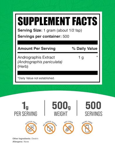bulksupplements.com مسحوق مستخلص اندروغرافيس (اندروغرافيس بانيكولاتا) - مستخلص عشبة شيريتا الخضراء لصحة المناعة والعين - 1000 مجم لكل حصة (250 غرام - 8.8 اونصة) in Kuwait