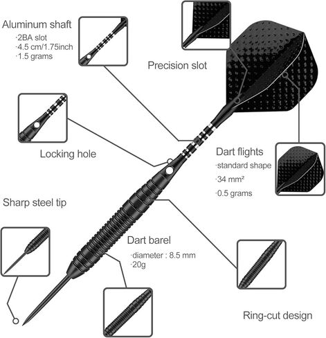 مجموعة رؤوس معدنية للسهام - 3 عبوات احترافية بوزن 22 جرامًا من السهام ذات الأطراف الفولاذية مع حقيبة رفيعة باللون الأسود والأرجواني والأزرق وأعمدة ألومنيوم 9 رحلات جوية و50 حلقة مطاطية ومبراة سهام واحدة و12 حلقة زنبركية in Kuwait