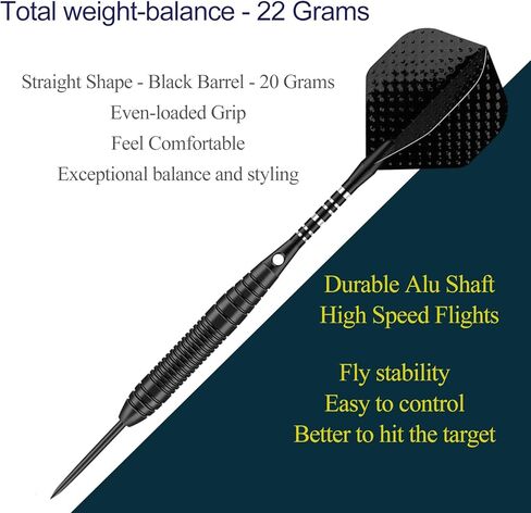 مجموعة رؤوس معدنية للسهام - 3 عبوات احترافية بوزن 22 جرامًا من السهام ذات الأطراف الفولاذية مع حقيبة رفيعة باللون الأسود والأرجواني والأزرق وأعمدة ألومنيوم 9 رحلات جوية و50 حلقة مطاطية ومبراة سهام واحدة و12 حلقة زنبركية in Kuwait